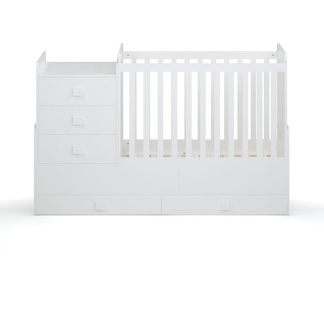 Kudl - 1200 Combi 4 in 1 Children's Cot Bed - MDF/Wood - L173.5 x W65.5 x H109 cm - White