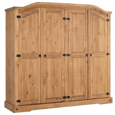 Corona 4 Door Wardrobe - L56 x W196 x H189 cm - Distressed Waxed Pine