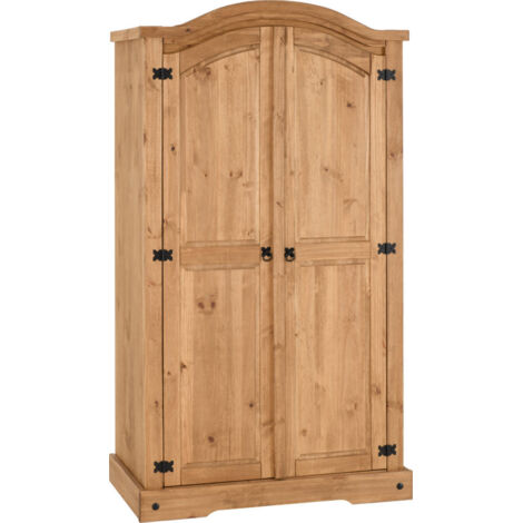 Corona 2 Door Wardrobe - L56.5 x W103.5 x H189 cm - Distressed Waxed Pine (1/5)