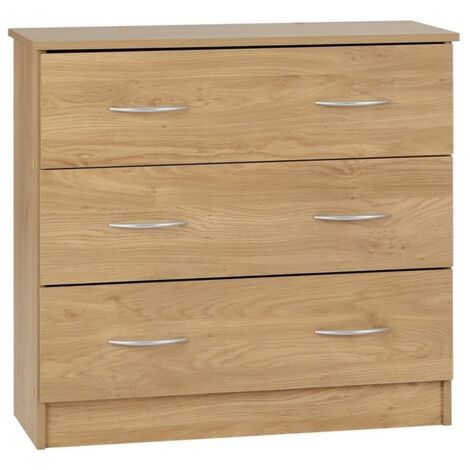 Bellingham 3 Drawer Chest - L39 x W80 x H76 cm - Oak Effect Veneer