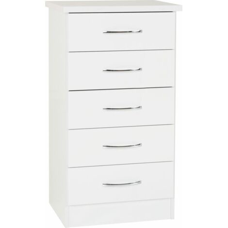 Nevada 5 Drawer Narrow Chest - L40 x W50 x H93 cm - White Gloss (1/5)