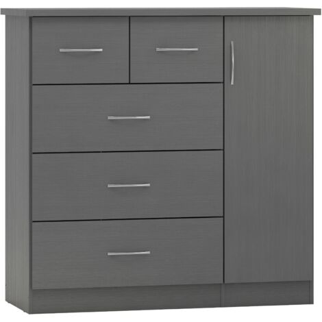 Nevada 5 Drawer Low Wardrobe - L46 x W117 x H115 cm - 3D Effect Grey (1/5)