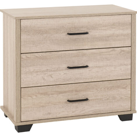 Oliver 3 Drawer Chest - L40 x W80 x H72 cm - Light Oak Effect (1/5)