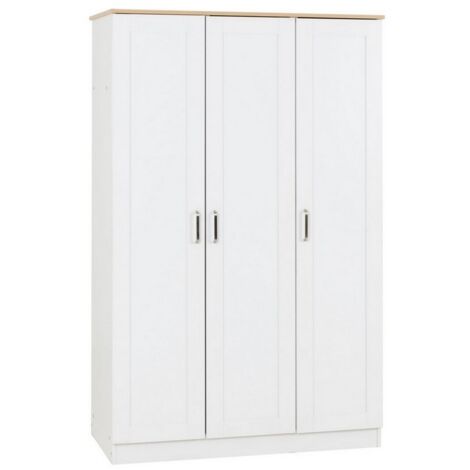 Portland 3 Door Wardrobe - L53.5 x W119.5 x H187.5 cm - White/Oak Effect