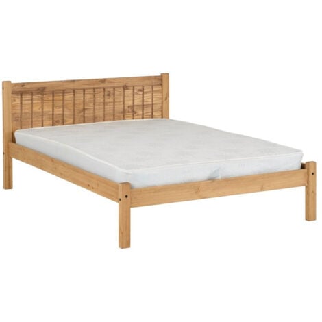 Maya 4 Feet 6 Inches Bed Frame - L198.5 x W145 x H85 cm - Distressed Waxed Pine