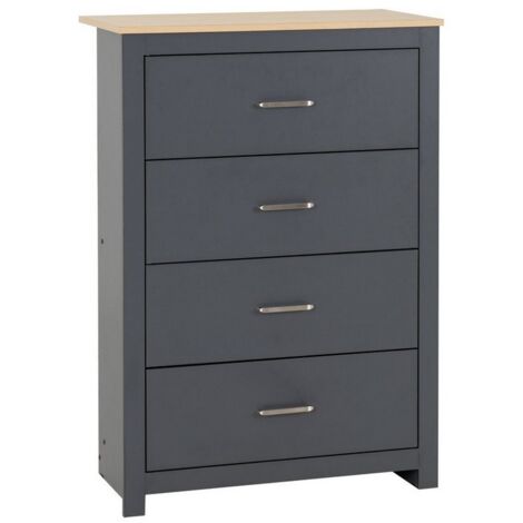 Portland 4 Drawer Chest - L40 x W80 x H114 cm - Grey/Oak Effect