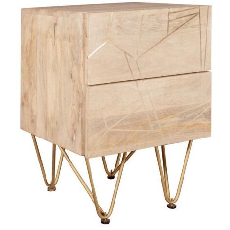 Light Gold 2 Drawer Side Table - Solid Mango Wood - L40 x W45 x H60 cm (1/5)