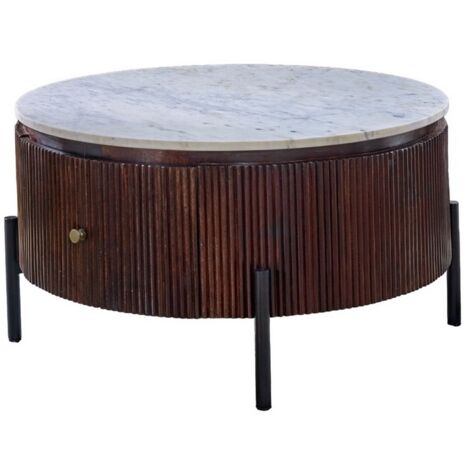 Opal Round Fluted Coffee Table with Marble Top & Metal Legs - - L80 x W80 x H45 cm
