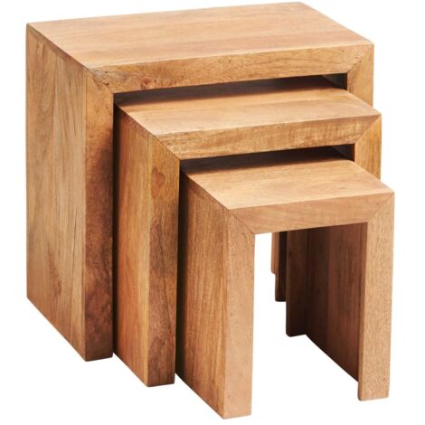 Toko Light Mango Nest of 3 Tables - Solid Mango Wood - L30 x W46 x H46 cm (1/4)