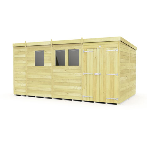 13 x 8 Feet Pent Shed - Double Door With Windows - Wood - L231 x W387 x H201 cm