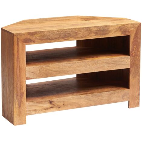 Toko Light Mango Open Corner TV Unit - Solid Mango Wood - L54 x W100 x H65 cm (1/2)