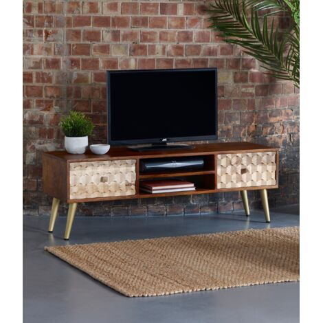 Edison Large Plasma TV Stand - Solid Mango Wood - L40 x W140 x H45 cm (1/4)