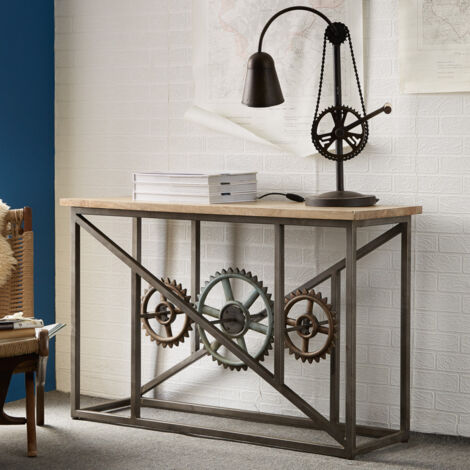 Urban Industrial Console Table with Wheels (1/4)