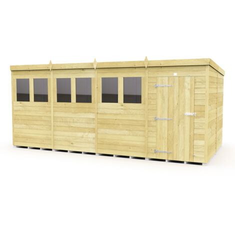 16 x 8 Feet Pent Shed - Single Door With Windows - Wood - L231 x W474 x H201 cm