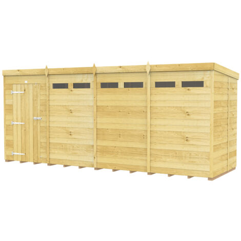 16 x 5 Feet Pent Security Shed - Single Door - Wood - L147 x W474 x H201 cm