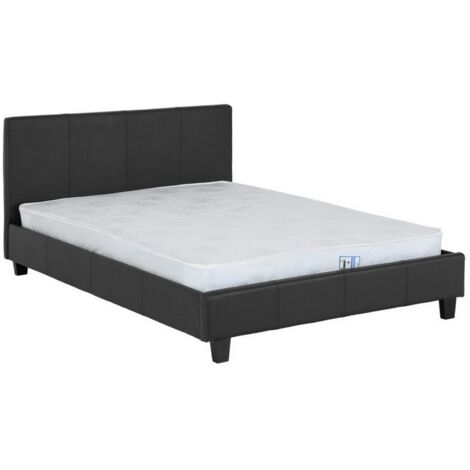 Prado 4 Feet 6 Inches Bed Frame - L204 x W144.5 x H88 cm - Black Faux Leather