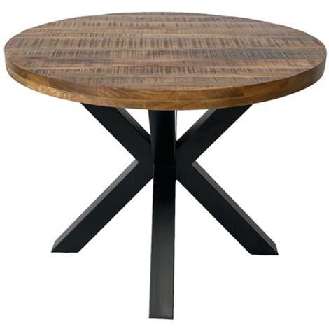 Industrial Round X Leg Dining Table - Mango Wood/Iron - L130 x W130 x H76 cm - Mango PP Saw Finish