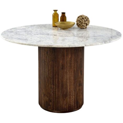 Opal Dining Table Round with Marble Top & Mango Wood Base - L120 x W120 x H76 cm