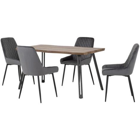 Quebec Wave Edge Dining Set with Avery Chairs - Medium Oak Effect/Black/Grey Velvet (1/5)