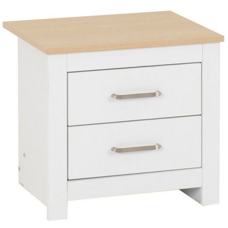 Portland 2 Drawer Bedside - L40 x W50 x H46 cm - White/Oak Effect