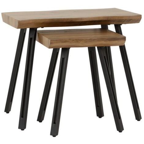 Quebec Wave Edge Nest of Tables - L40 x W60 x H50.5 cm - Medium Oak Effect/Black
