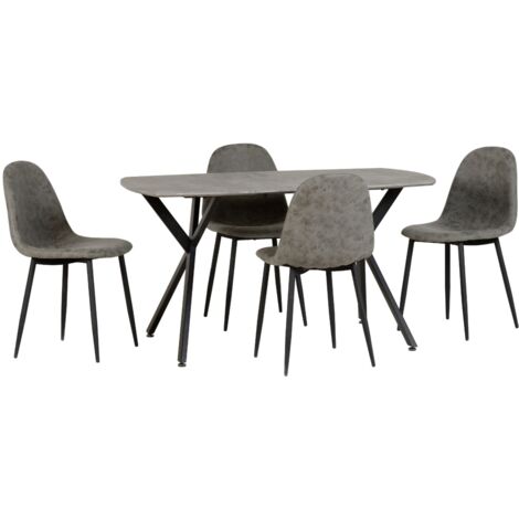 Athens Rectangular Dining Set - Concrete Effect/Black/Grey Faux Leather (1/5)