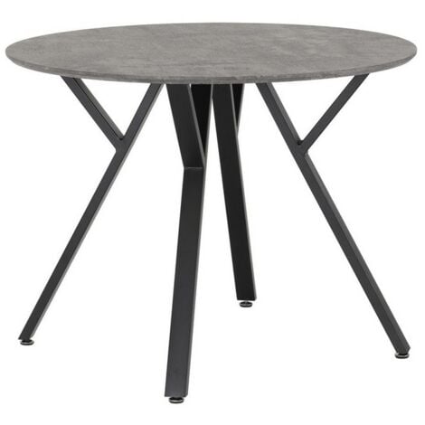 Athens Round Dining Table - L100 x W100 x H76.5 cm - Concrete Effect/Black