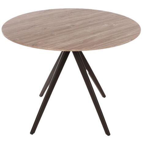 Aspen Round Dining Table, Grey Oak Effect Top With Black Pedestal Leg Frame - L100 x W100 x H75 cm