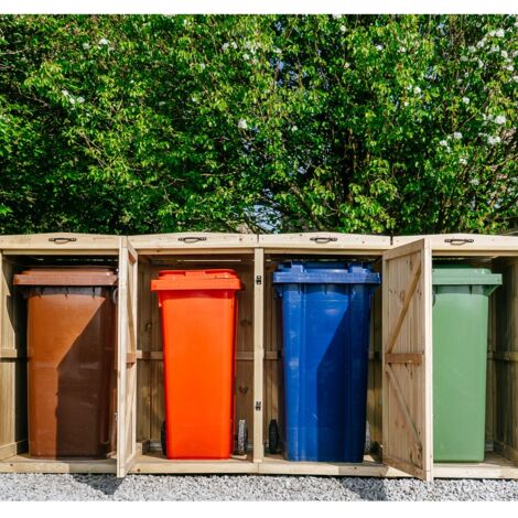 Chatburn Quad Wheelie Bin Store - Timber - L80.4 x W273 x H120 cm - Fits 3 x 180L or 3 x 240L & 1 x 140L Wheelie Bins