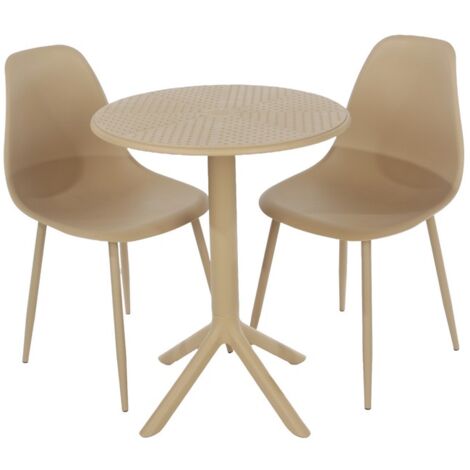 Rimini Cala Outdoor Grade Bistro Table and 2 Chair Set - Plastic/Metal - L60 x W60 x H82 cm - Sand - Partially Assembled