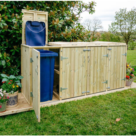 Shireburn 2 Wheelie Bin/4 Recycle Box Store - L80.4 x W261.5 x H120 cm - Fits 2x 180L or 2x 240L Wheelie Bins & 4x Recycle Boxes