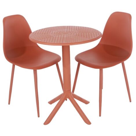 Rimini Cala Outdoor Grade Bistro Table and 2 Chair Set - Plastic/Metal - L60 x W60 x H82 cm - Terracotta - Partially Assembled