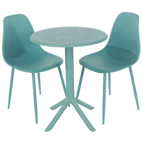 Rimini Cala Outdoor Grade Bistro Table and 2 Chair Set - Plastic/Metal - L60 x W60 x H82 cm - Sky Blue - Partially Assembled