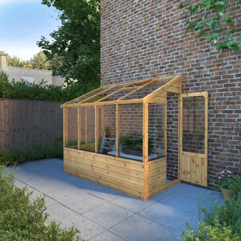 8 x 4 Feet Traditional Lean To Greenhouse - Timber - L246 x W132.2 x H218.5 cm - Brown (1/5)