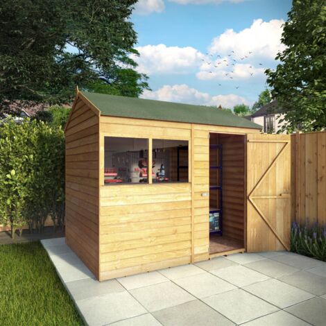 8 x 6 Feet Overlap Reverse Apex Shed - Timber - L190.5 x W241.4 x H221.8 cm - Brown