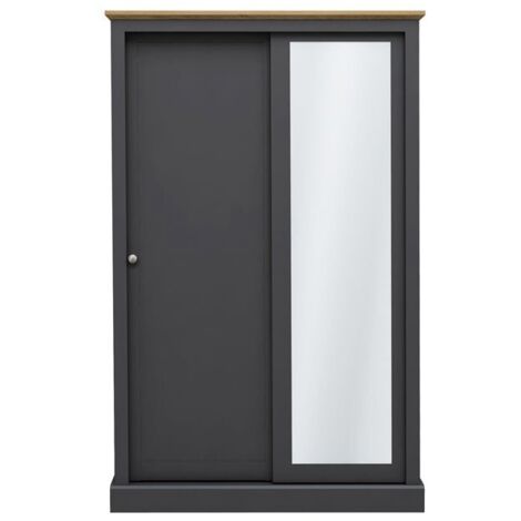 Devon 2 Door Sliding Wardrobe - Particle Board - L57.7 x W113.8 x H181.6 cm - Charcoal (1/4)