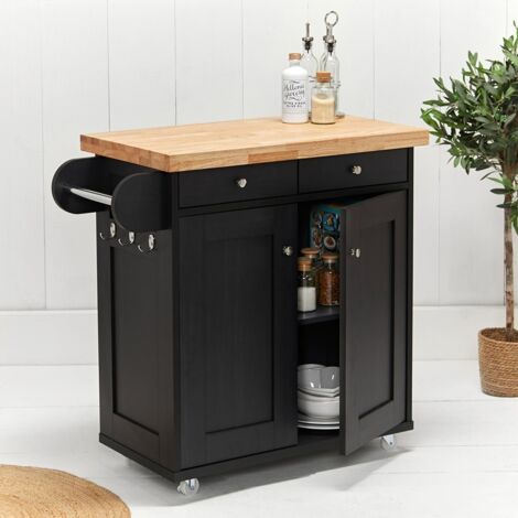 Portland Kitchen Island - Wood - L46 x W95 x H91 cm - Black (1/2)