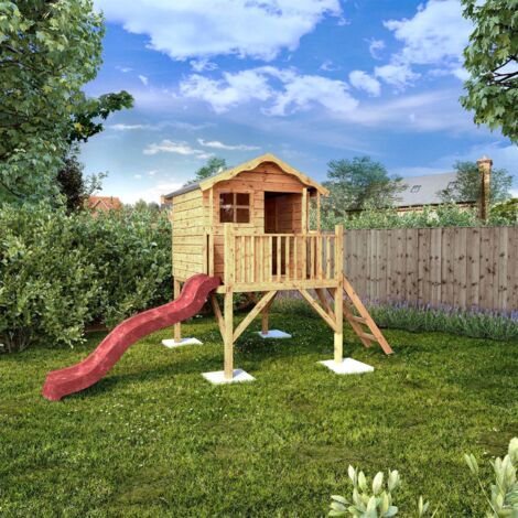 Poppy Playhouse with Tower and Slide - Timber - L200.8 x W371.8 x H246.6 cm - Brown