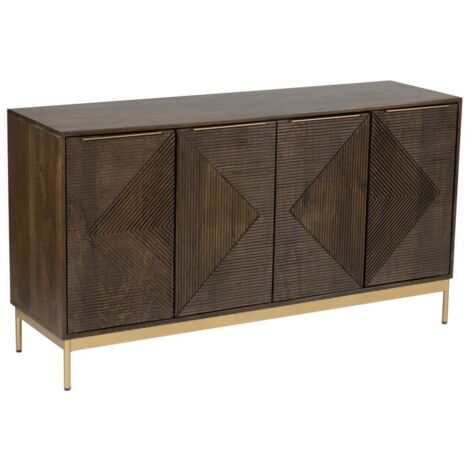 Zaine Carving 4 Door Sideboard - Mango Wood - L40 x W138 x H76 cm - Dark Finish - Fully Assembled