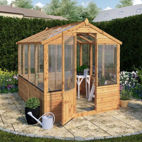 8 x 6 Feet Traditional Greenhouse - Timber - L246 x W204.1 x H205.9 cm - Brown (1/5)