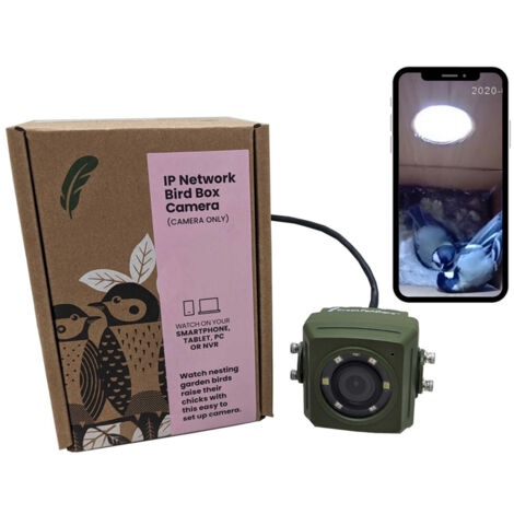 Wired Network Bird Box with Wildlife HD Camera - L0.75 x W0.95 x H1.38 cm
