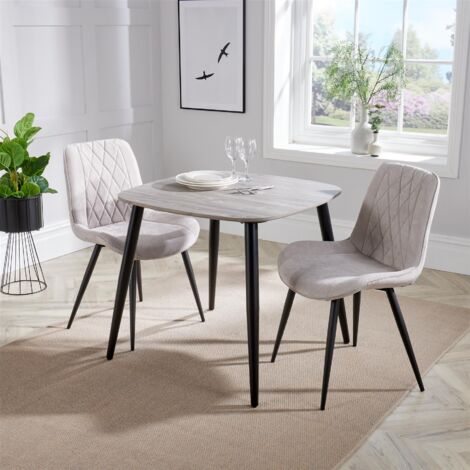 Diamond Stitch Fabric Dining Chair with Tapered Legs (Set of 2) - Metal - L54 x W54 x H85.5 cm - Natural/Black - Flat Packed