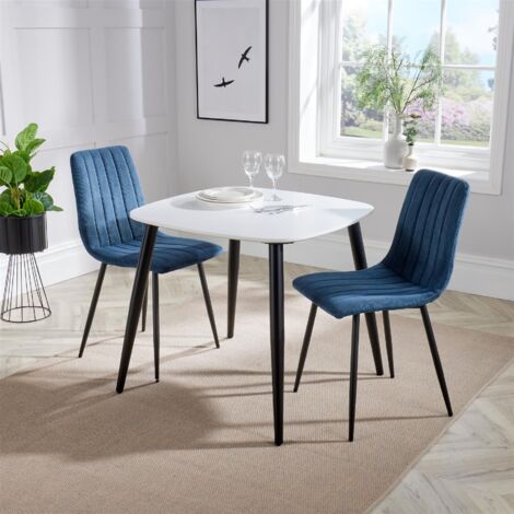 Straight Stitch Cord Dining Chair with Tapered Legs (Set of 2) - Metal - L54 x W44 x H88 cm - Blue/Black - Flat Packed