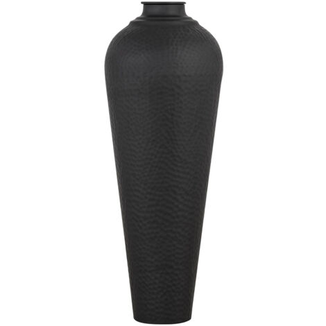 Medium Hammered Vase with Lid - Metal - L31 x W31 x H80 cm - Matt Black Finish