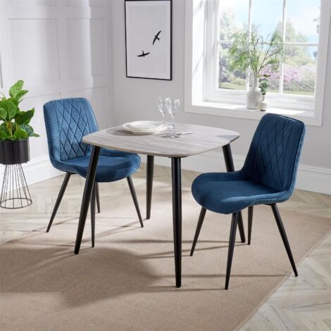 Diamond Stitch Cord Fabric Dining Chair with Tapered Legs (Set of 2) - Metal - L54 x W54 x H85.5 cm - Blue/Black - Flat Packed (1/5)