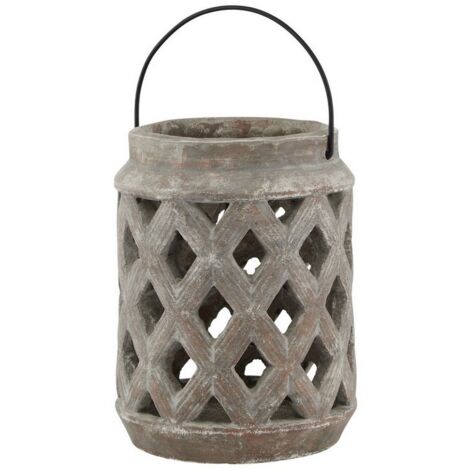Siena Large Lattice Lantern - Ceramic - L17 x W17 x H23 cm - Brown
