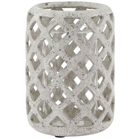 Stone Effect Hurricane Lantern - Ceramic - L16 x W16 x H23 cm - Grey