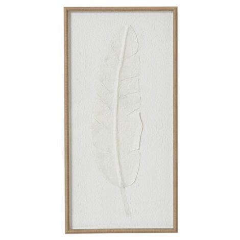 Large Quill White Feather Art Mounted in Beaded Frame - Glass - L2 x W40 x H80 cm - Brown