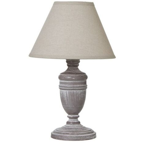 Metis Urn Table Lamp with Linen Shade - Wood - L12 x W12 x H26 cm - White