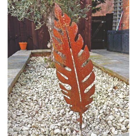 Palm Leaf Garden Art - H83.8 cm - Bare Metal/Ready to Rust